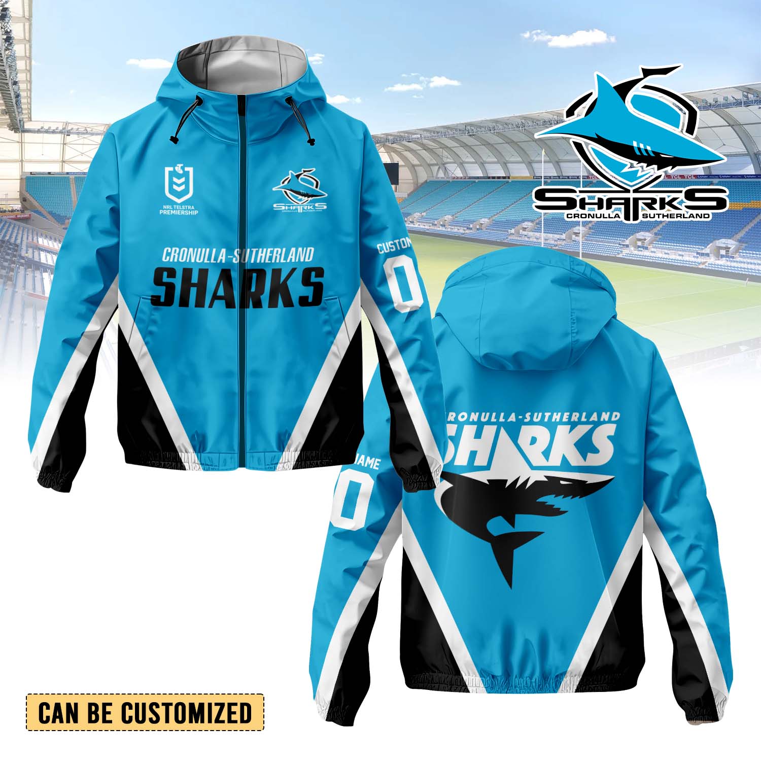 Auspiritmerch Cronulla-Sutherland Sharks Personalized Sports Windbreaker Jacket For Fans