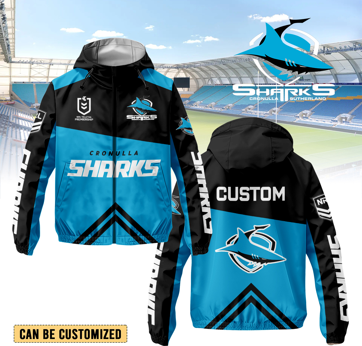 Auspiritmerch Cronulla-Sutherland Sharks Personalized Sports Windbreaker Jacket For Fans