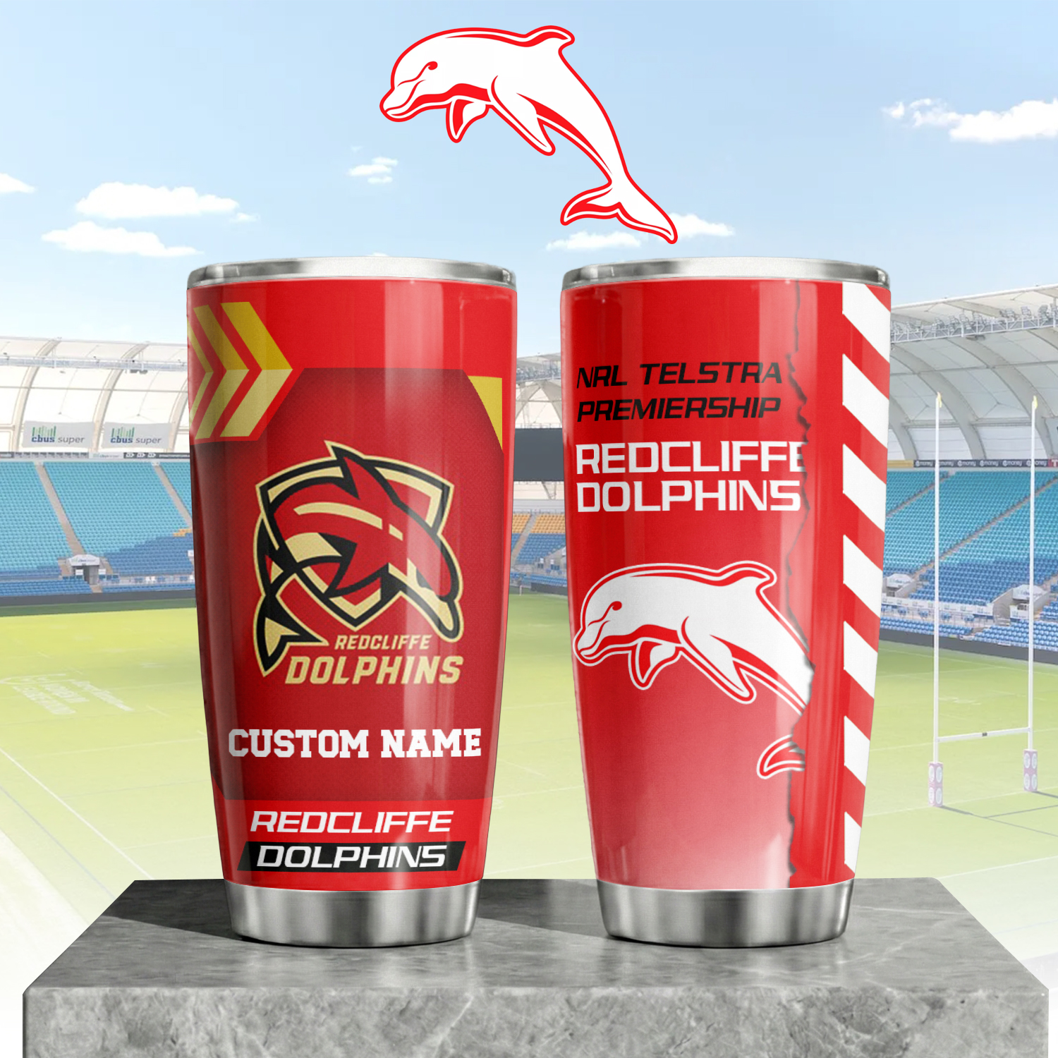Auspiritmerch Dolphins Custom Stanley Quencher 20oz Stainless Steel Tumbler