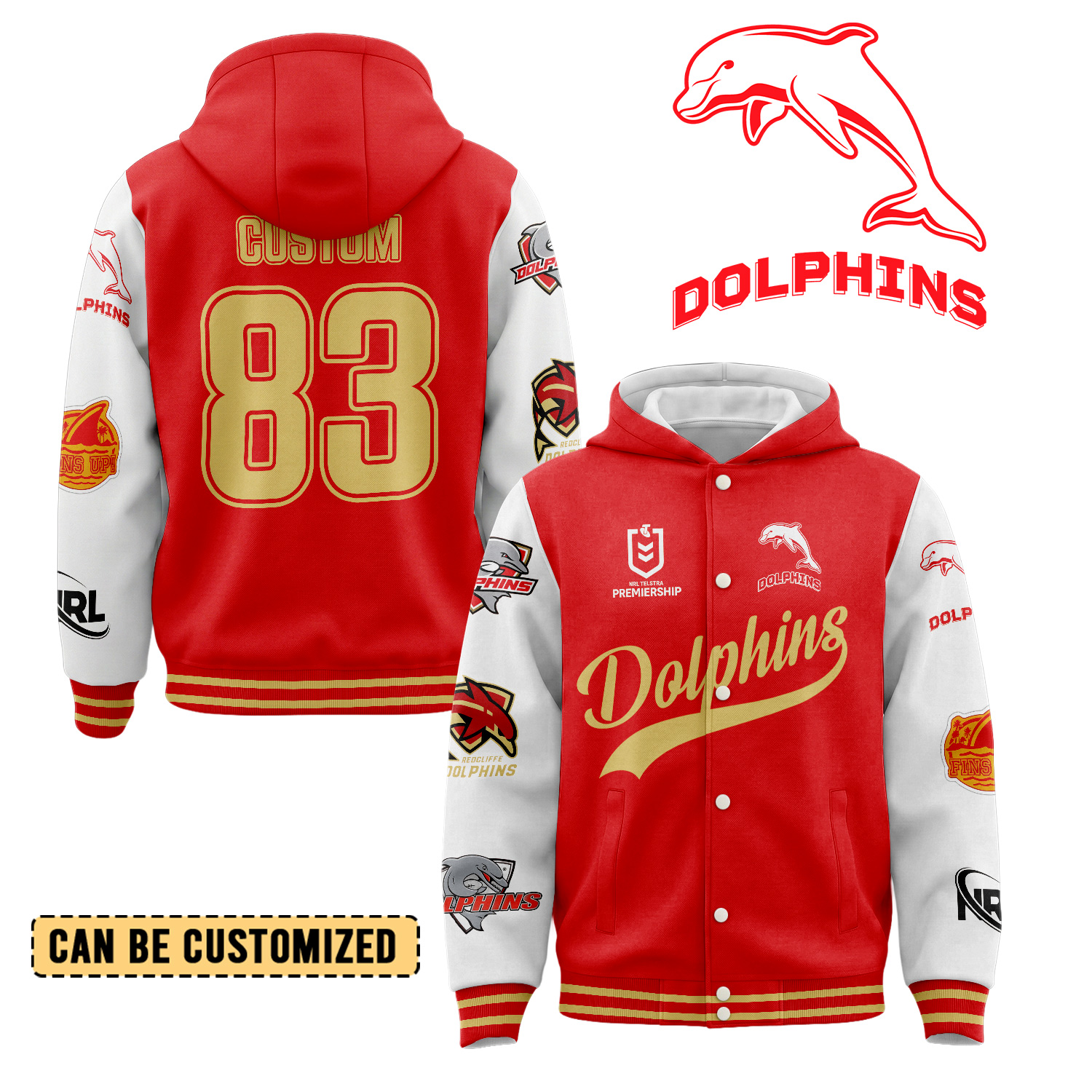 Auspiritmerch Dolphins Personalized Hoodie Baseball Jacket Gift For Fans