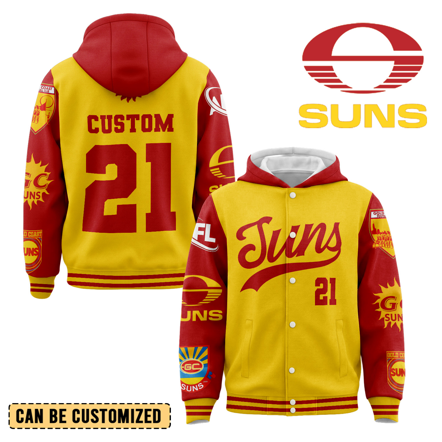 Auspiritmerch Gold Coast Suns Personalized Hoodie Baseball Jacket Gift For Fans