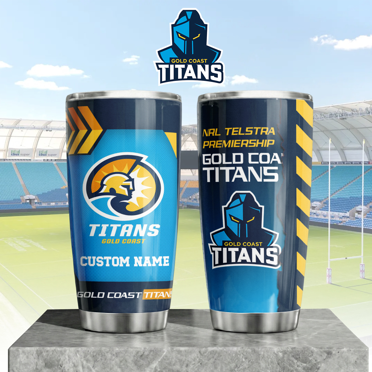 Auspiritmerch Gold Coast Titans Custom Stanley Quencher 20oz Stainless Steel Tumbler