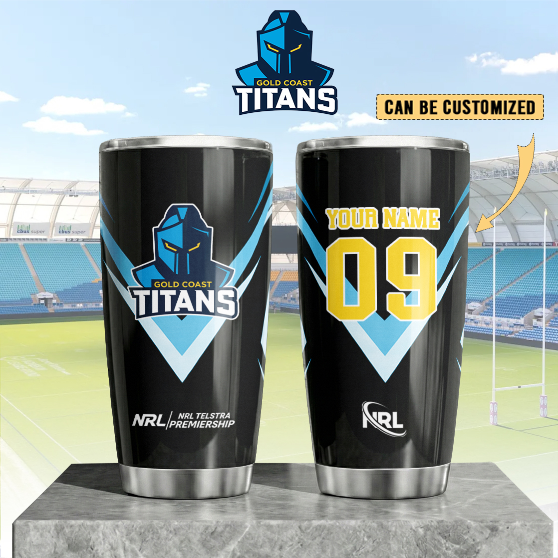 Auspiritmerch Gold Coast Titans Custom Stanley Quencher 20oz Stainless Steel Tumbler