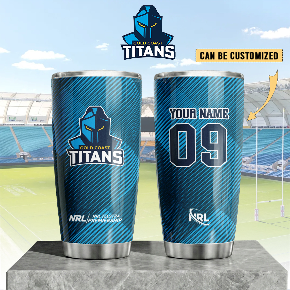 Auspiritmerch Gold Coast Titans Custom Stanley Quencher 20oz Stainless Steel Tumbler