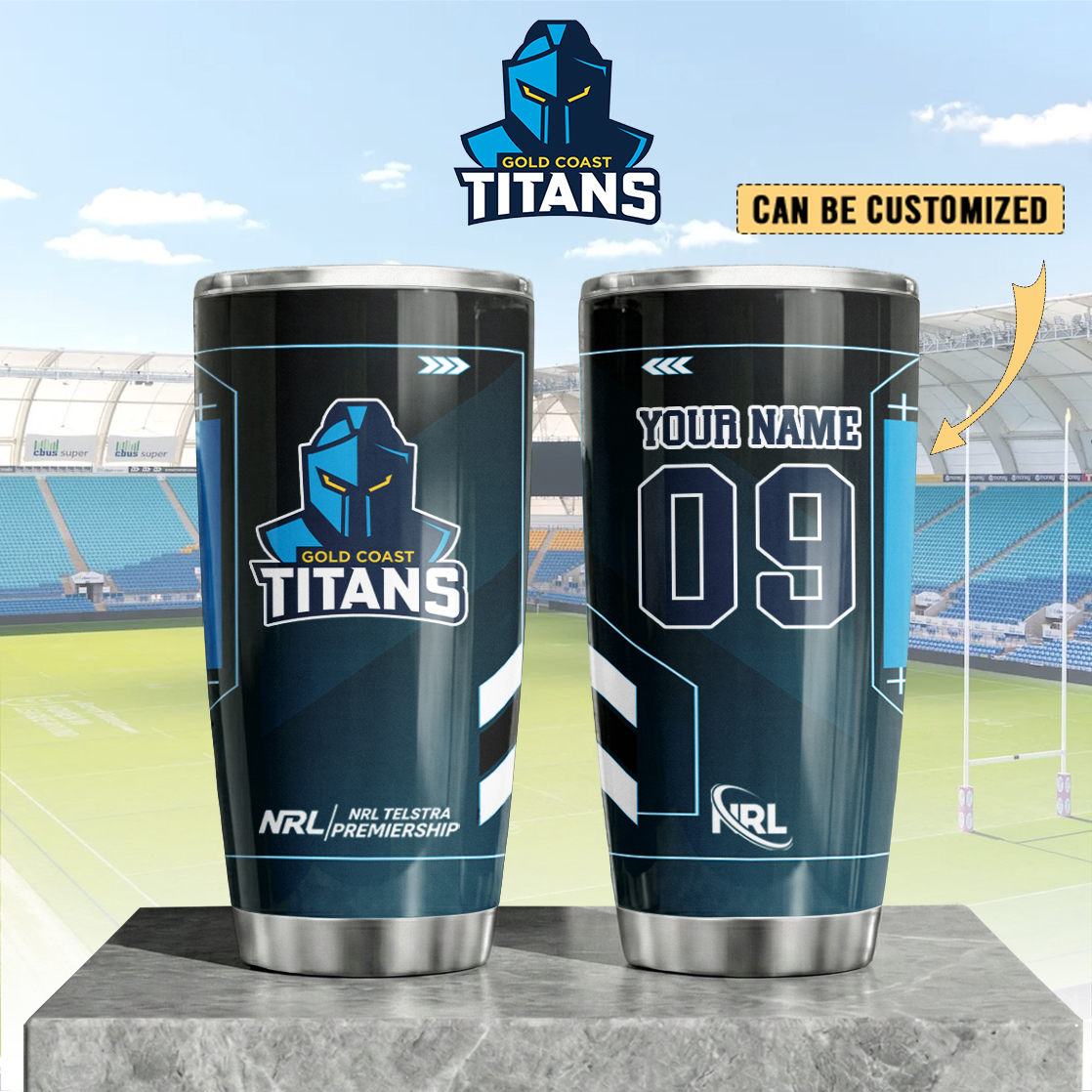 Auspiritmerch Gold Coast Titans Custom Stanley Quencher 20oz Stainless Steel Tumbler
