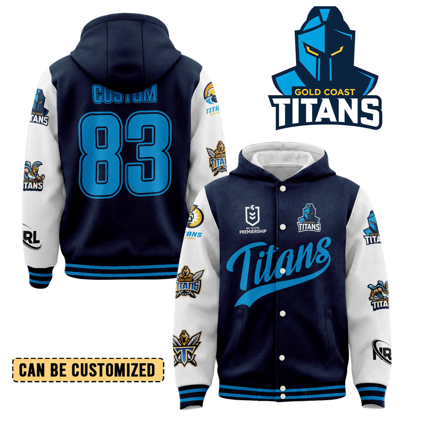 Auspiritmerch Gold Coast Titans Personalized Hoodie Baseball Jacket Gift For Fans
