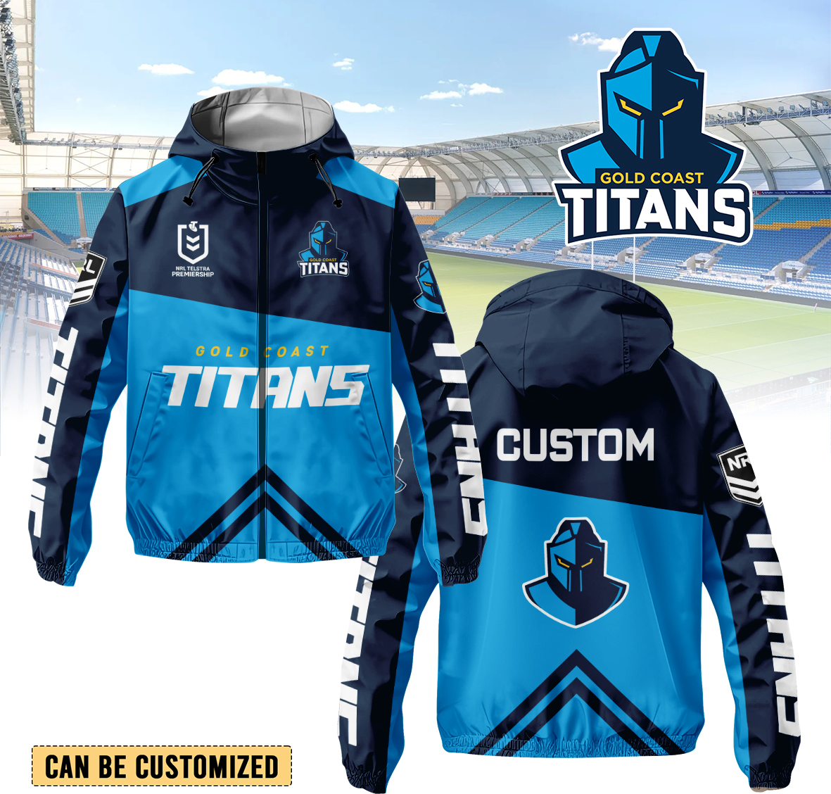Auspiritmerch Gold Coast Titans Personalized Sports Windbreaker Jacket For Fans