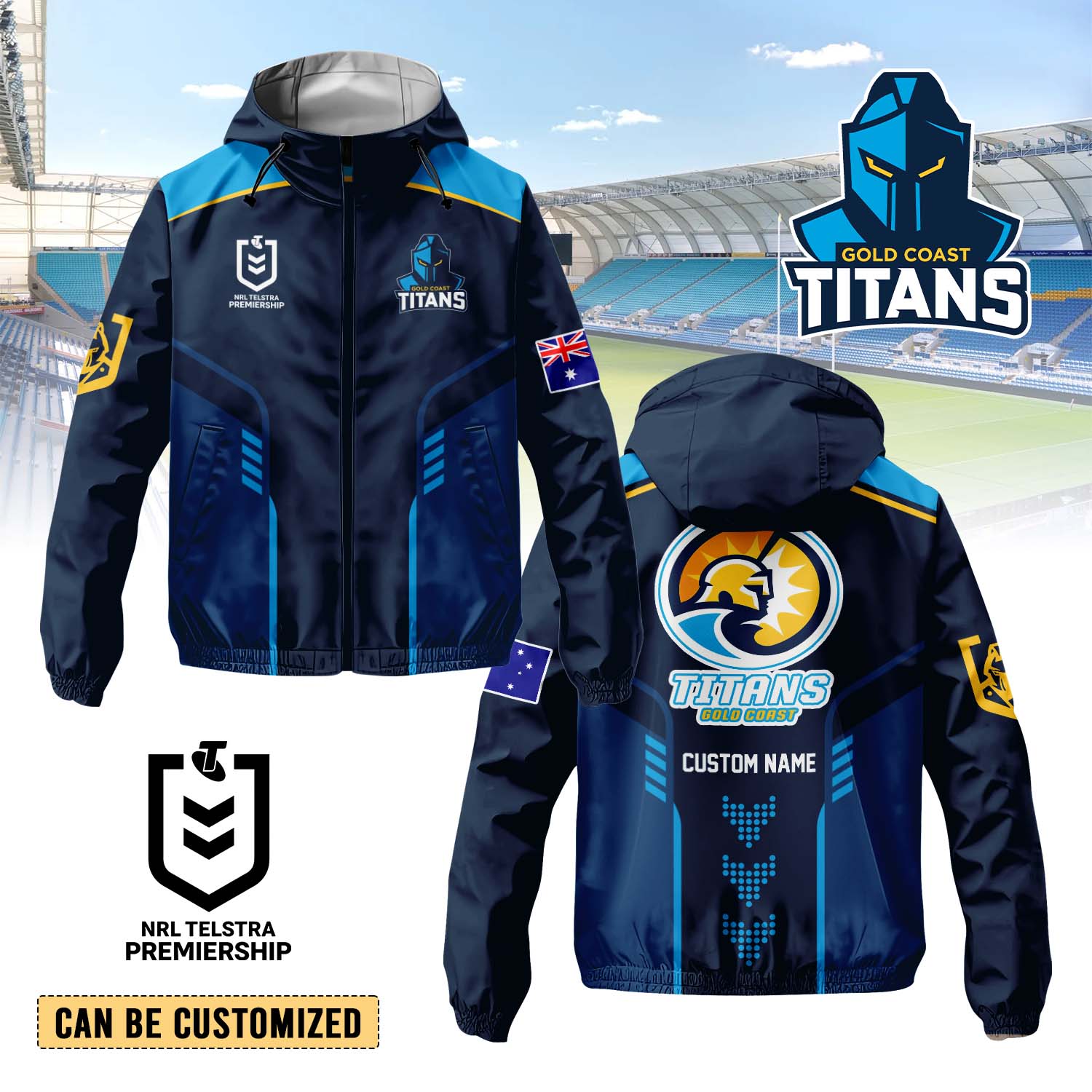 Auspiritmerch Gold Coast Titans Personalized Sports Windbreaker Jacket For Fans