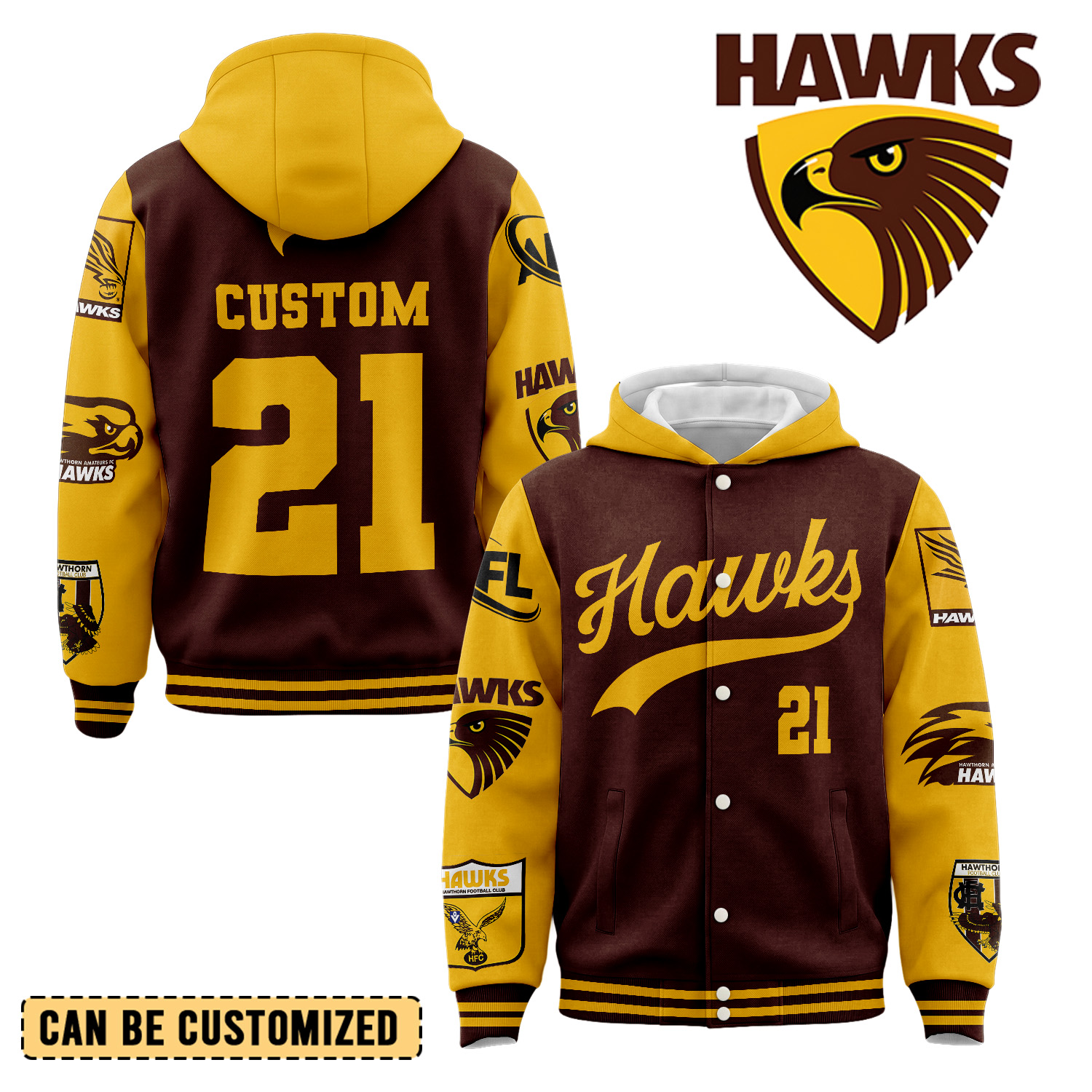 Auspiritmerch Hawthorn Hawks Personalized Hoodie Baseball Jacket Gift For Fans