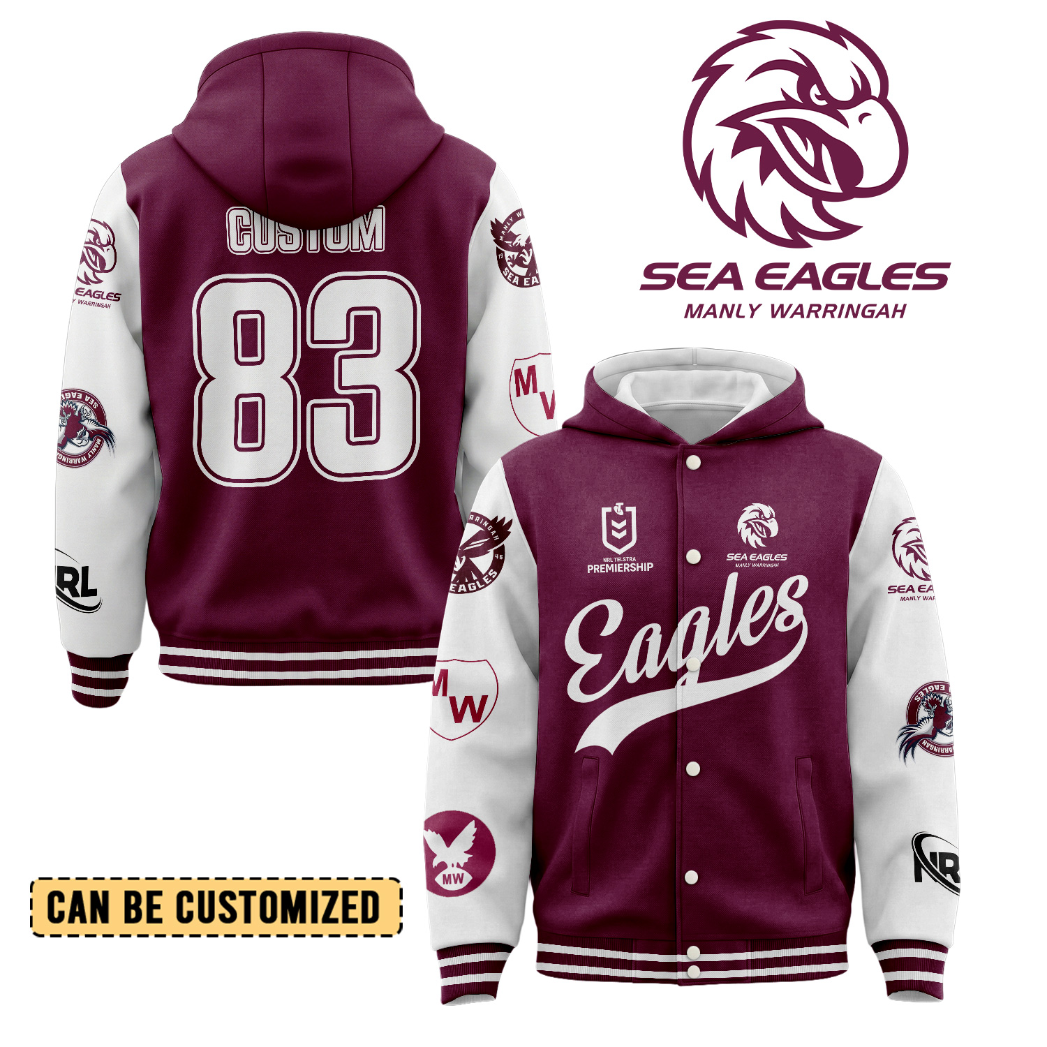 Auspiritmerch Manly Warringah Sea Eagles Personalized Hoodie Baseball Jacket Gift For Fans