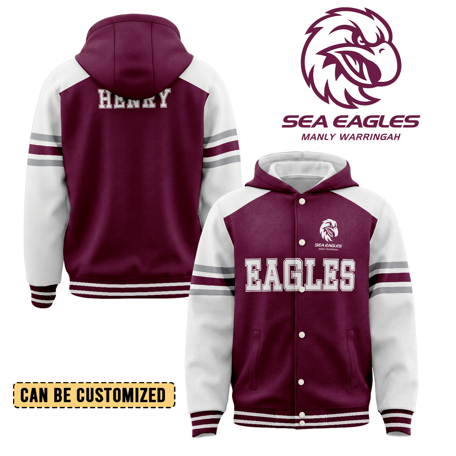 Auspiritmerch Manly Warringah Sea Eagles Personalized Hoodie Baseball Jacket Gift For Fans