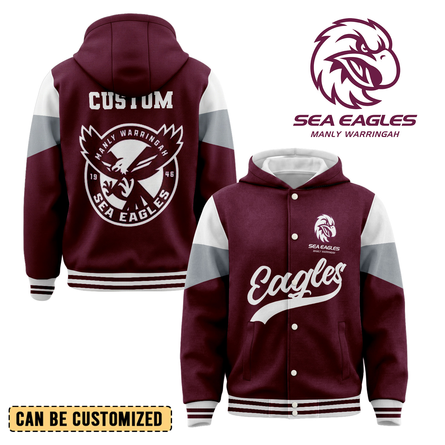 Auspiritmerch Manly Warringah Sea Eagles Personalized Hoodie Baseball Jacket Gift For Fans