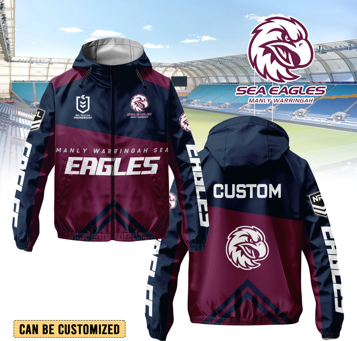 Auspiritmerch Manly Warringah Sea Eagles Personalized Sports Windbreaker Jacket For Fans