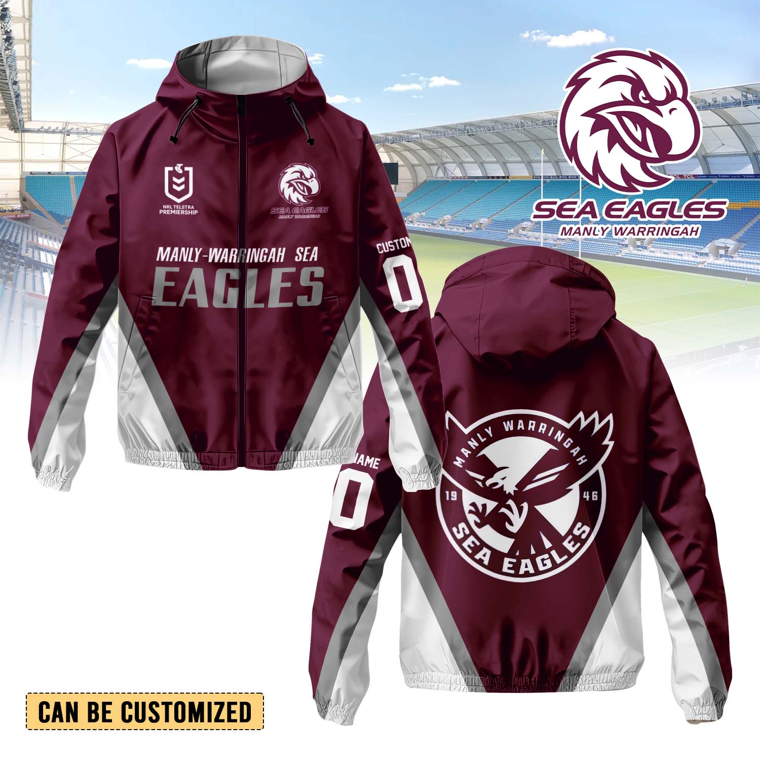 Auspiritmerch Manly Warringah Sea Eagles Personalized Sports Windbreaker Jacket For Fans