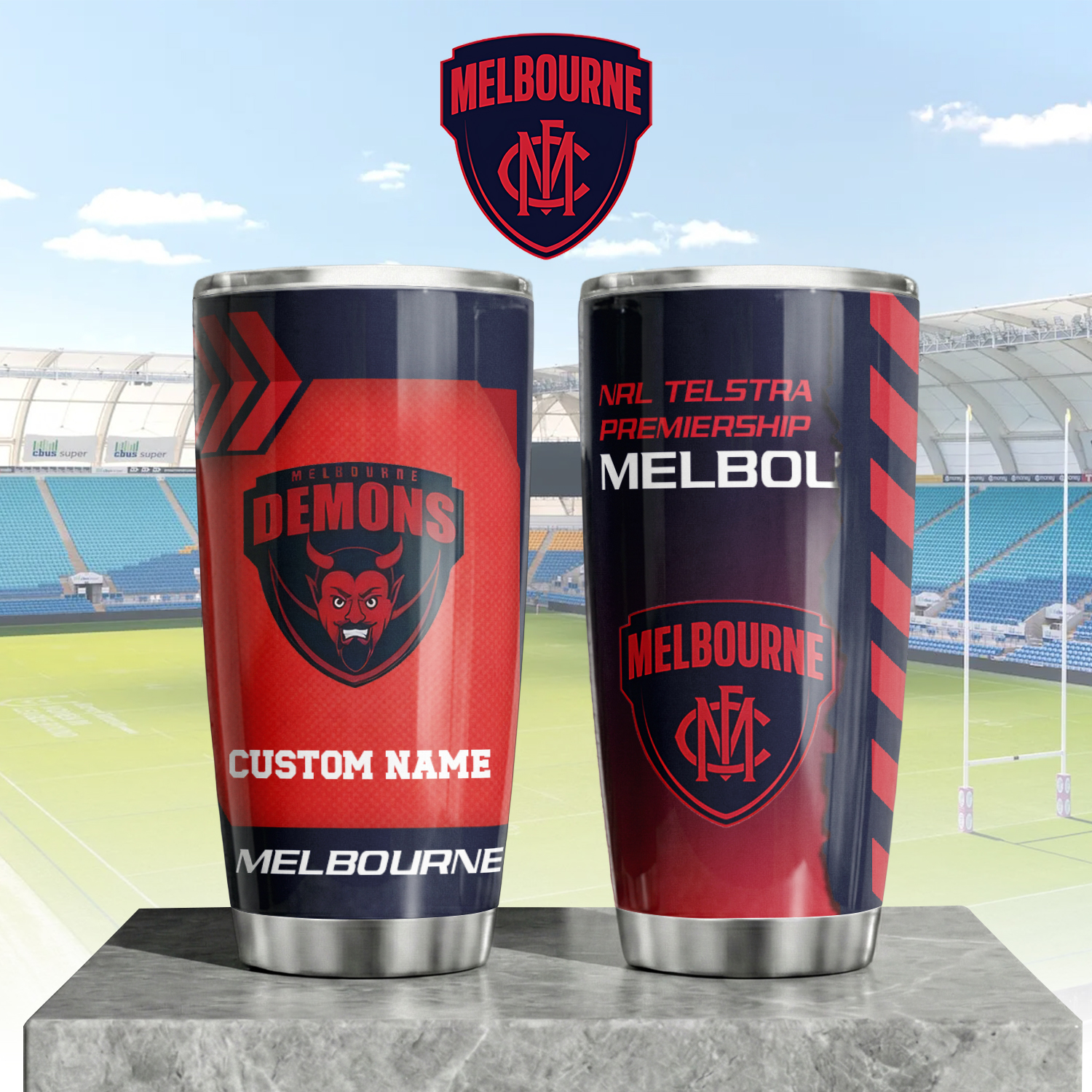 Auspiritmerch Melbourne Demons Custom Stanley Quencher 20oz Stainless Steel Tumbler