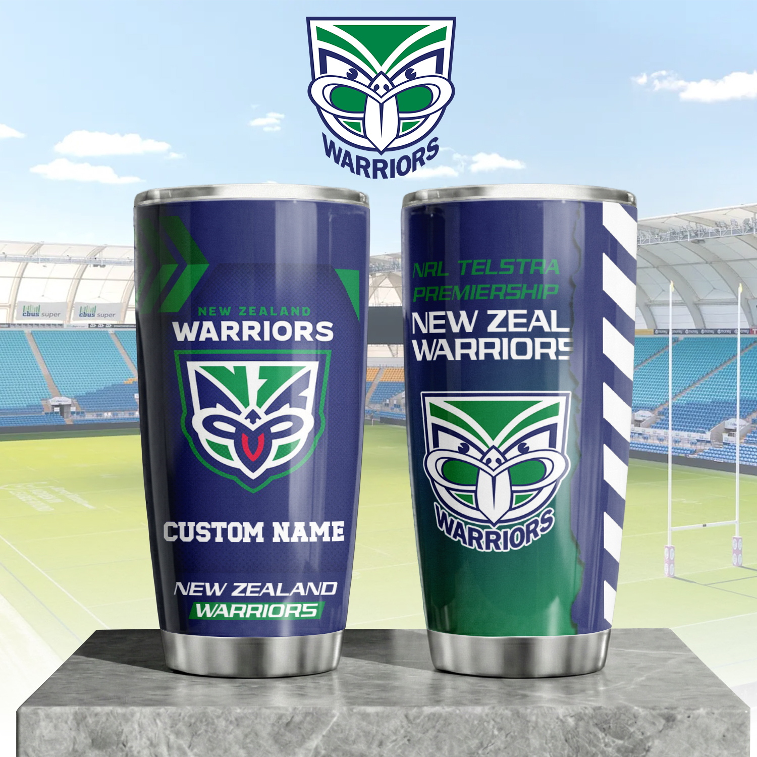 Auspiritmerch New Zealand Warriors Custom Stanley Quencher 20oz Stainless Steel Tumbler
