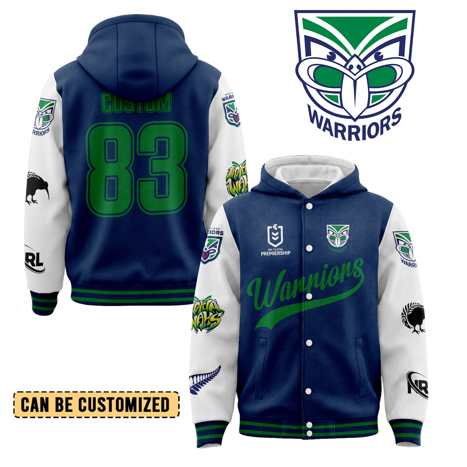 Auspiritmerch New Zealand Warriors Personalized Hoodie Baseball Jacket Gift For Fans