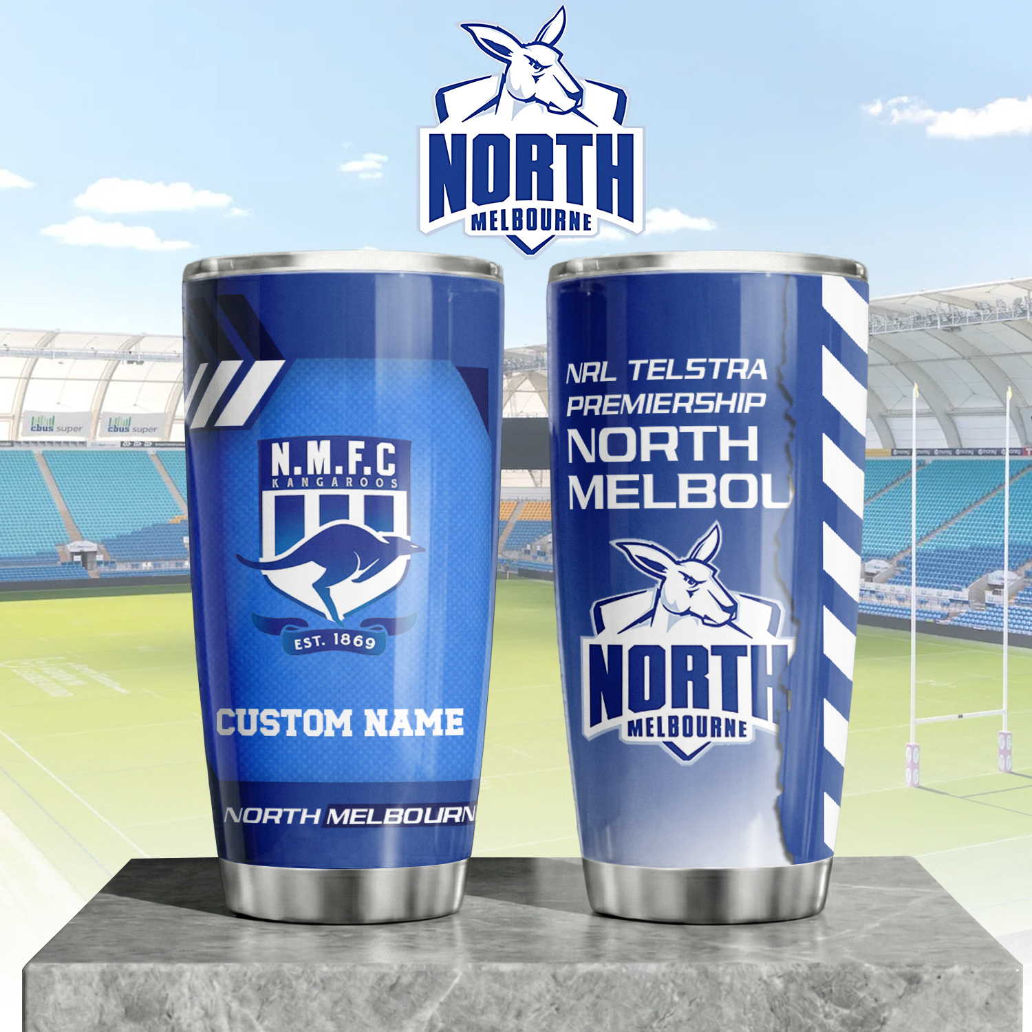 Auspiritmerch North Melbourne Custom Stanley Quencher 20oz Stainless Steel Tumbler