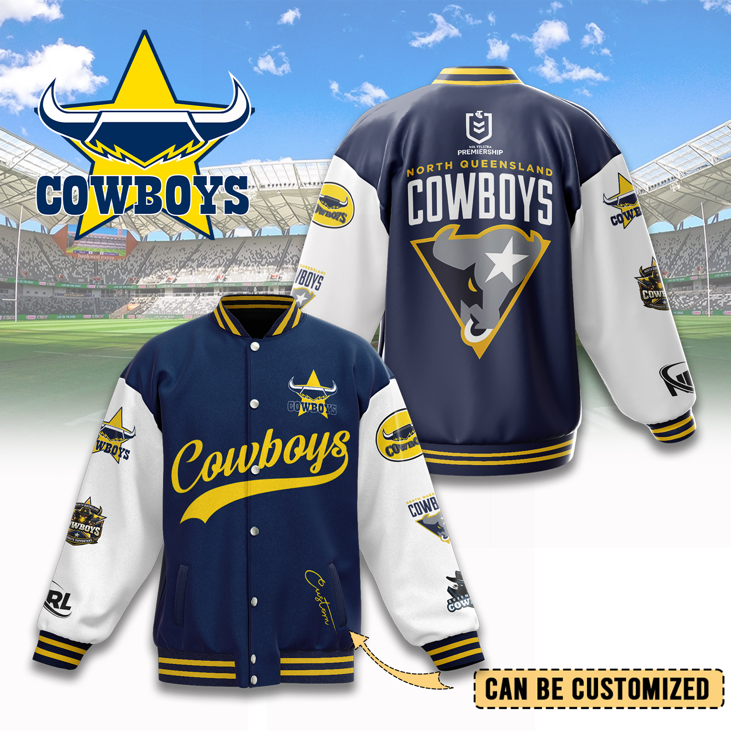Auspiritmerch North Queensland Cowboys Personalized Baseball Jacket Gifts For Fans