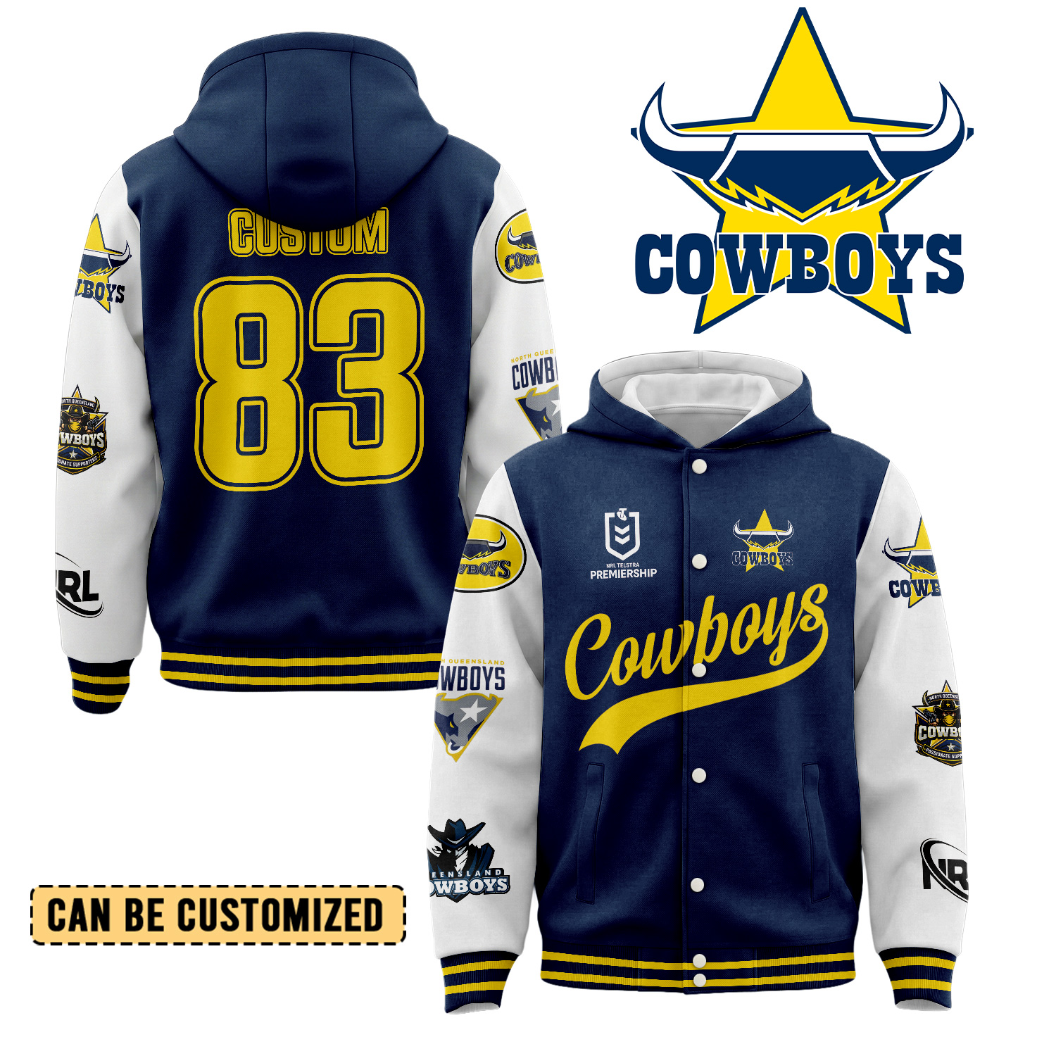 Auspiritmerch North Queensland Cowboys Personalized Hoodie Baseball Jacket Gift For Fans