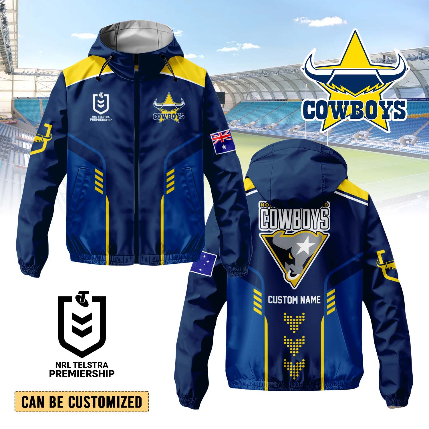 Auspiritmerch North Queensland Cowboys Personalized Sports Windbreaker Jacket For Fans