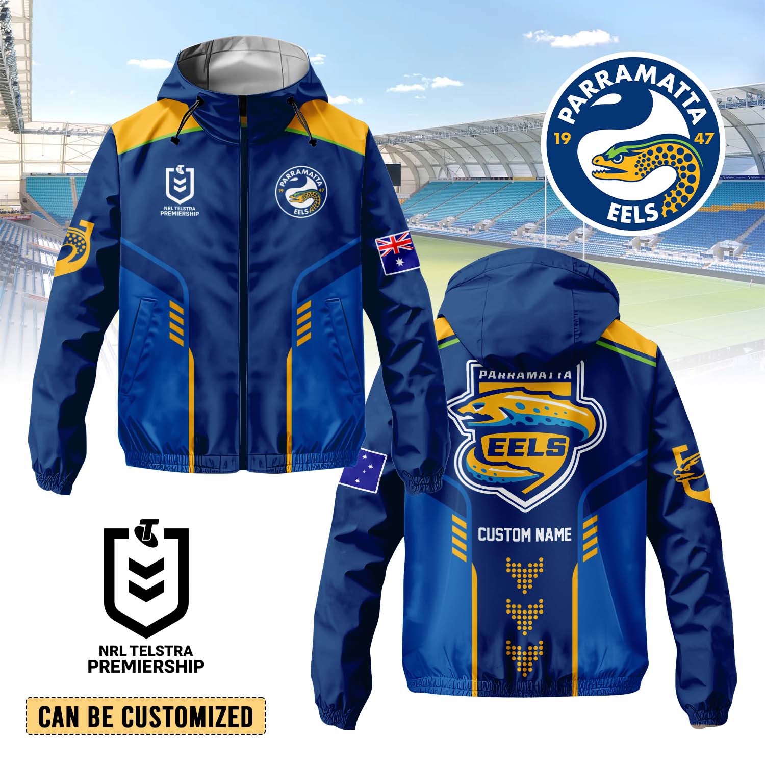 Auspiritmerch Parramatta Eels Personalized Sports Windbreaker Jacket For Fans