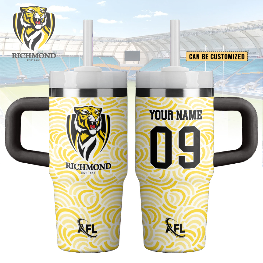 Auspiritmerch Richmond Tigers Custom Stanley Quencher 14oz Stainless Steel Tumbler With Handle