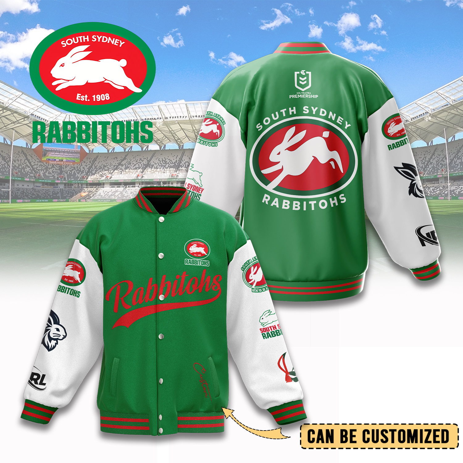 Auspiritmerch South Sydney Rabbitohs Personalized Baseball Jacket Gifts For Fans