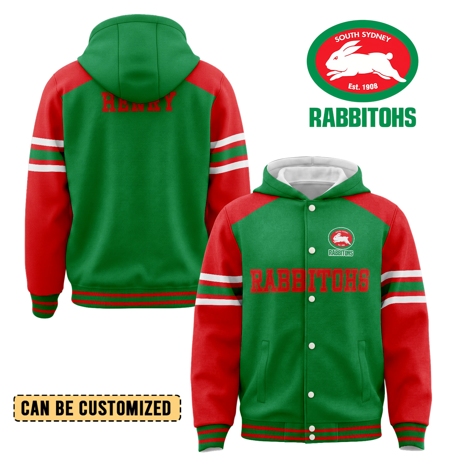 Auspiritmerch South Sydney Rabbitohs Personalized Hoodie Baseball Jacket Gift For Fans