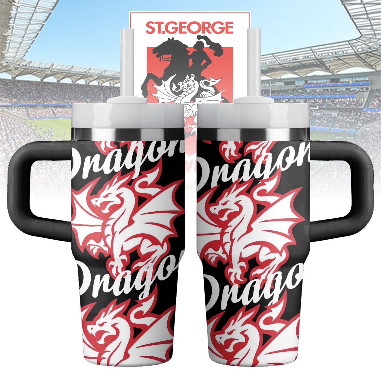 Auspiritmerch St. George Illawarra Dragons Custom Stanley Quencher 14oz Stainless Steel Tumbler With Handle