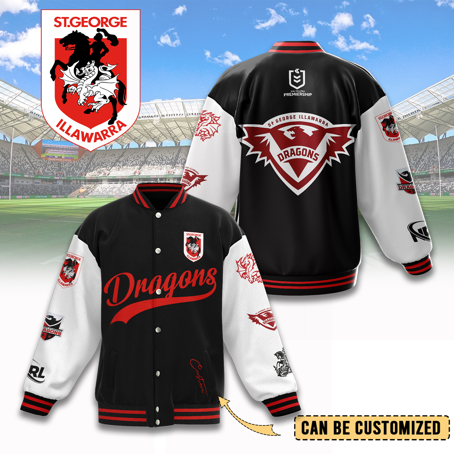Auspiritmerch St. George Illawarra Dragons Personalized Baseball Jacket Gifts For Fans