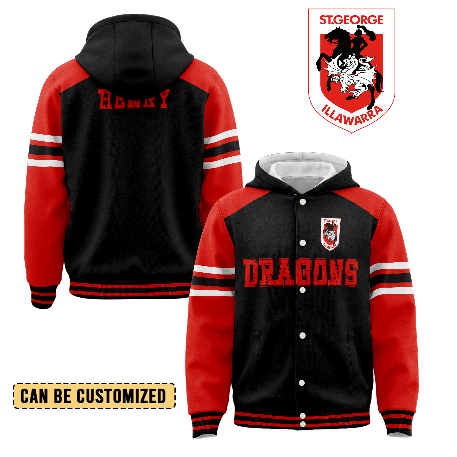 Auspiritmerch St. George Illawarra Dragons Personalized Hoodie Baseball Jacket Gift For Fans