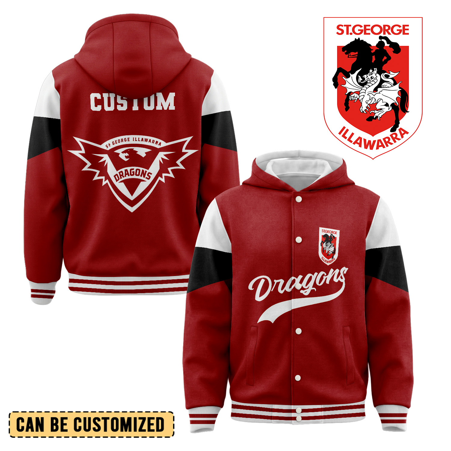 Auspiritmerch St. George Illawarra Dragons Personalized Hoodie Baseball Jacket Gift For Fans