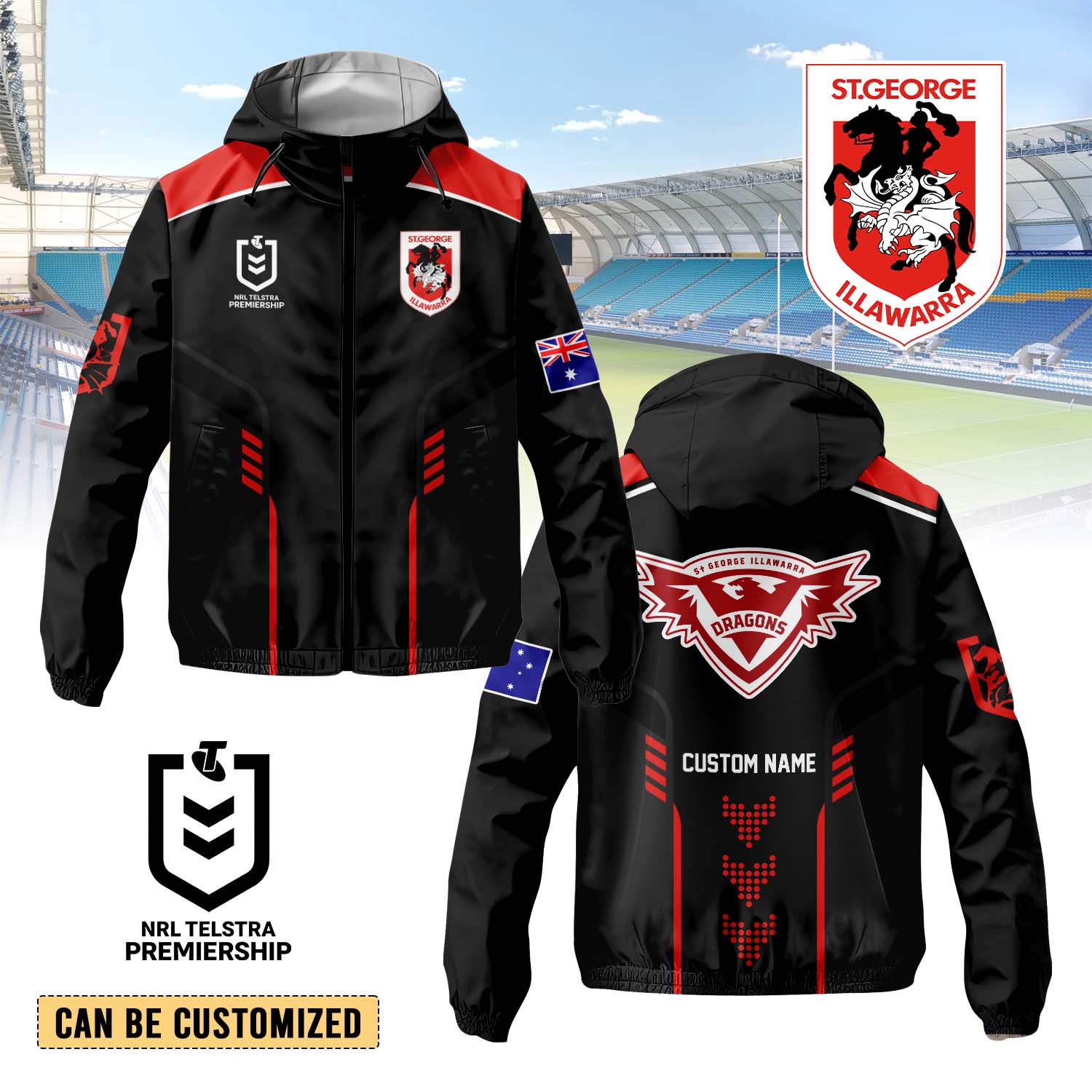 Auspiritmerch St. George Illawarra Dragons Personalized Sports Windbreaker Jacket For Fans