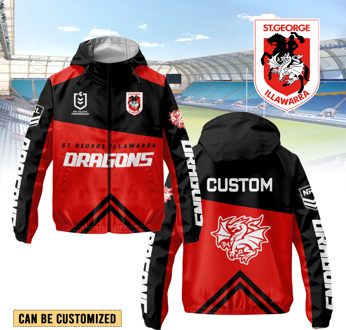 Auspiritmerch St. George Illawarra Dragons Personalized Sports Windbreaker Jacket For Fans