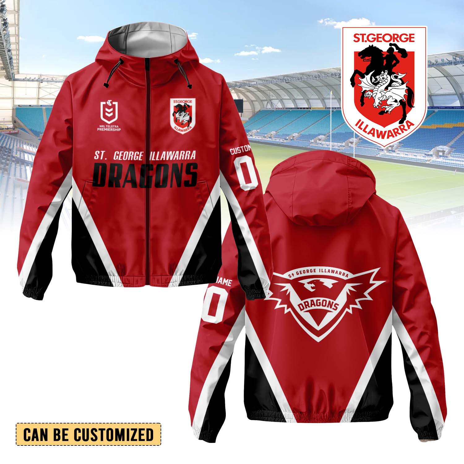 Auspiritmerch St. George Illawarra Dragons Personalized Sports Windbreaker Jacket For Fans