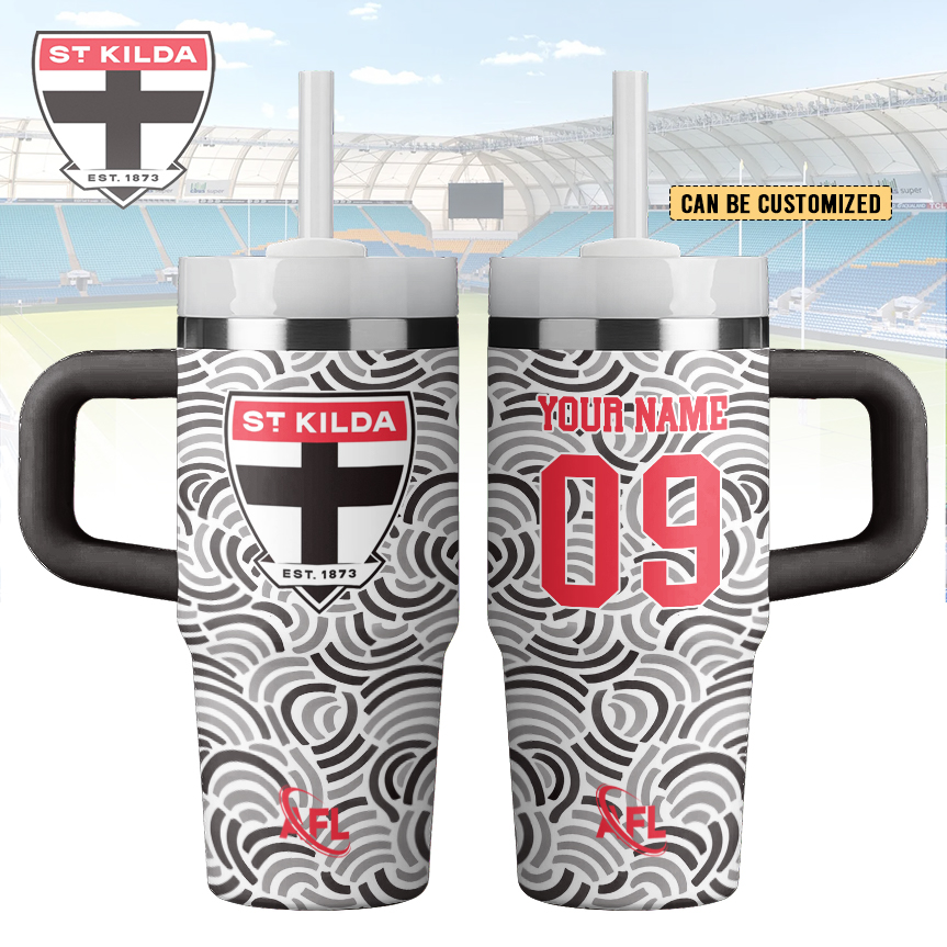 Auspiritmerch St Kilda Saints Custom Stanley Quencher 14oz Stainless Steel Tumbler With Handle