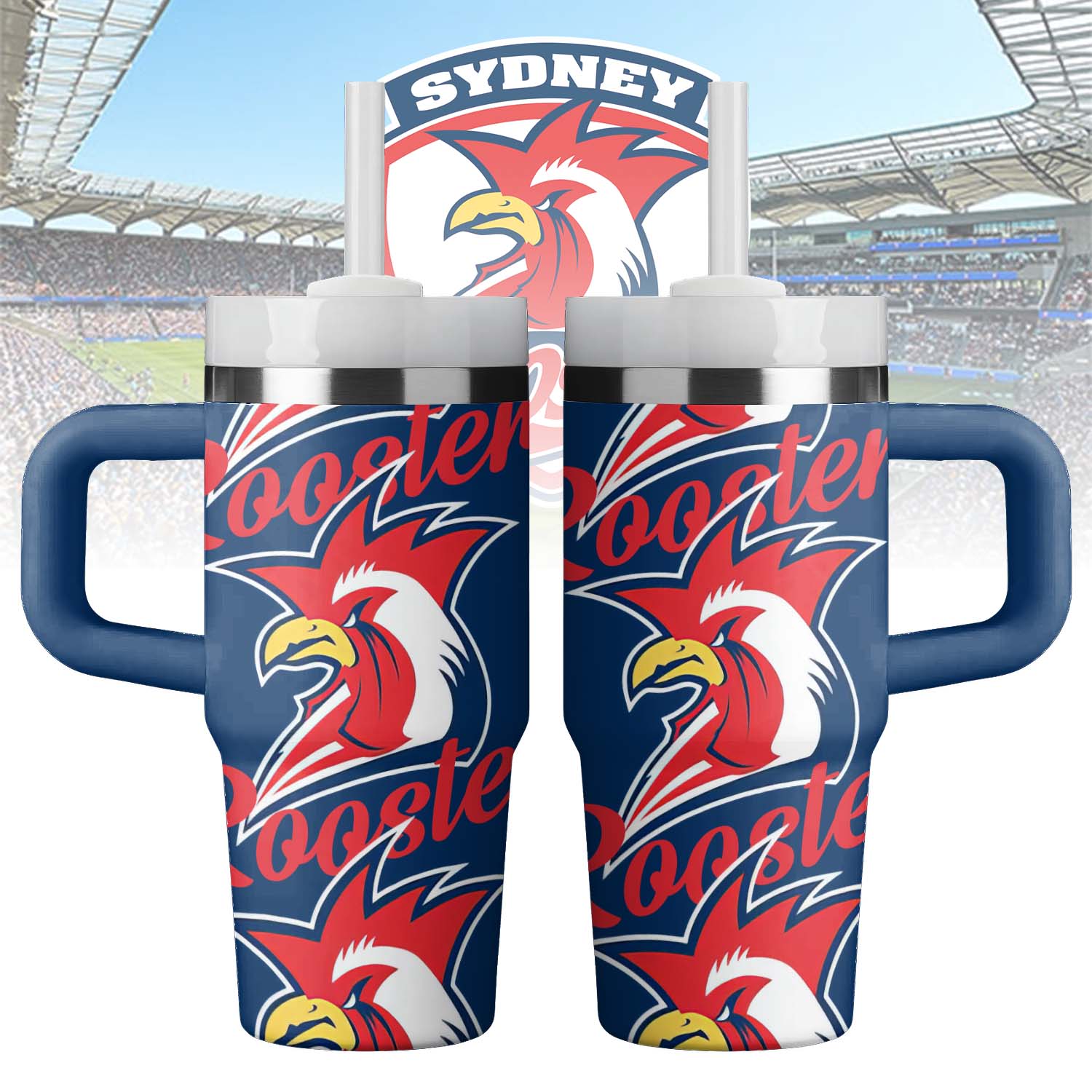 Auspiritmerch Sydney Roosters Custom Stanley Quencher 14oz Stainless Steel Tumbler With Handle