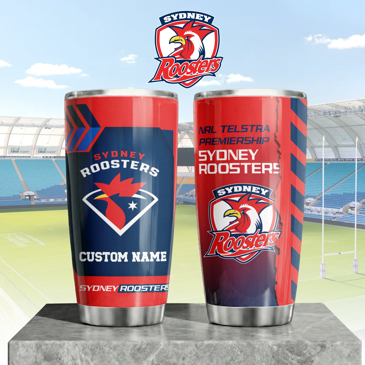 Auspiritmerch Sydney Roosters Custom Stanley Quencher 20oz Stainless Steel Tumbler