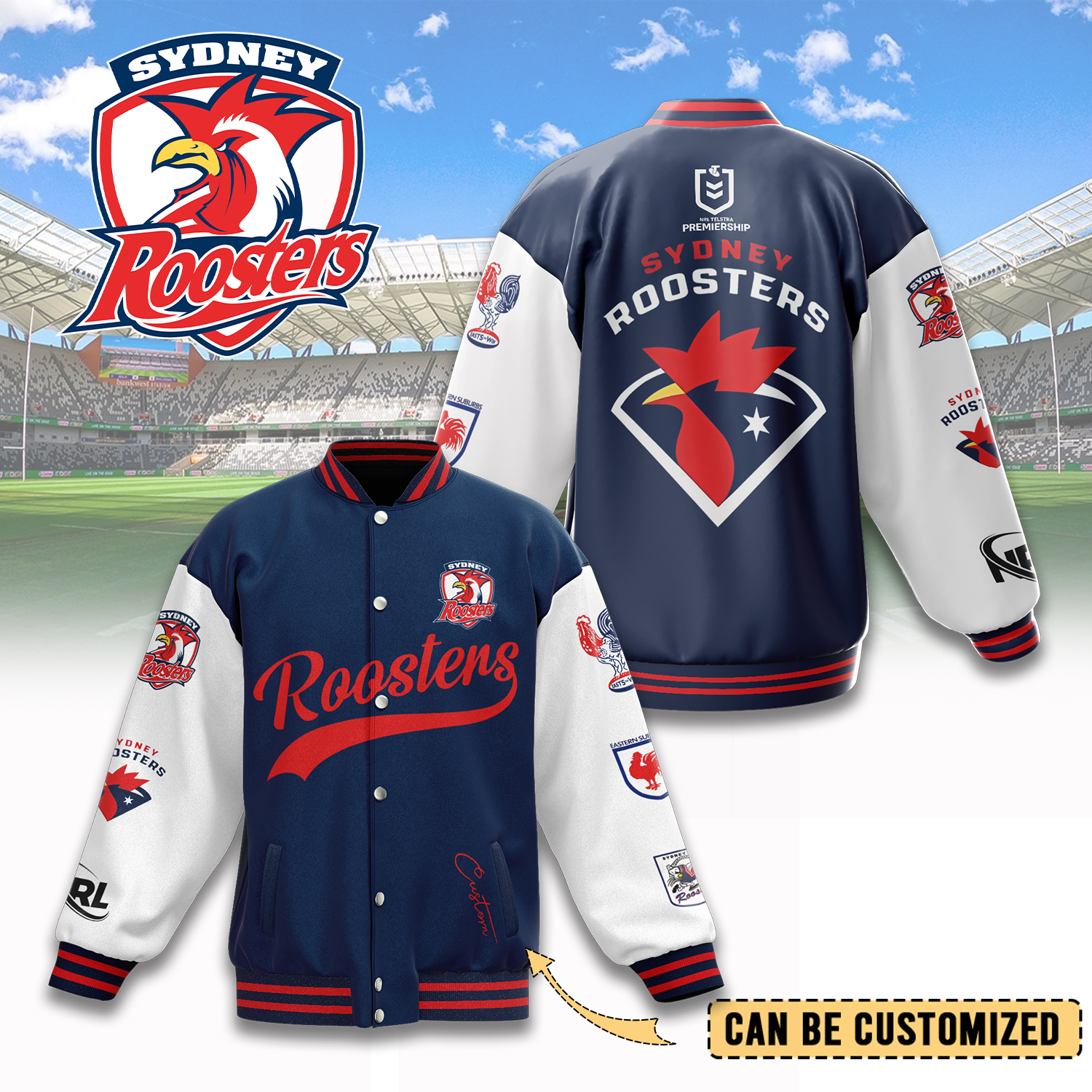 Auspiritmerch Sydney Roosters Personalized Baseball Jacket Gifts For Fans