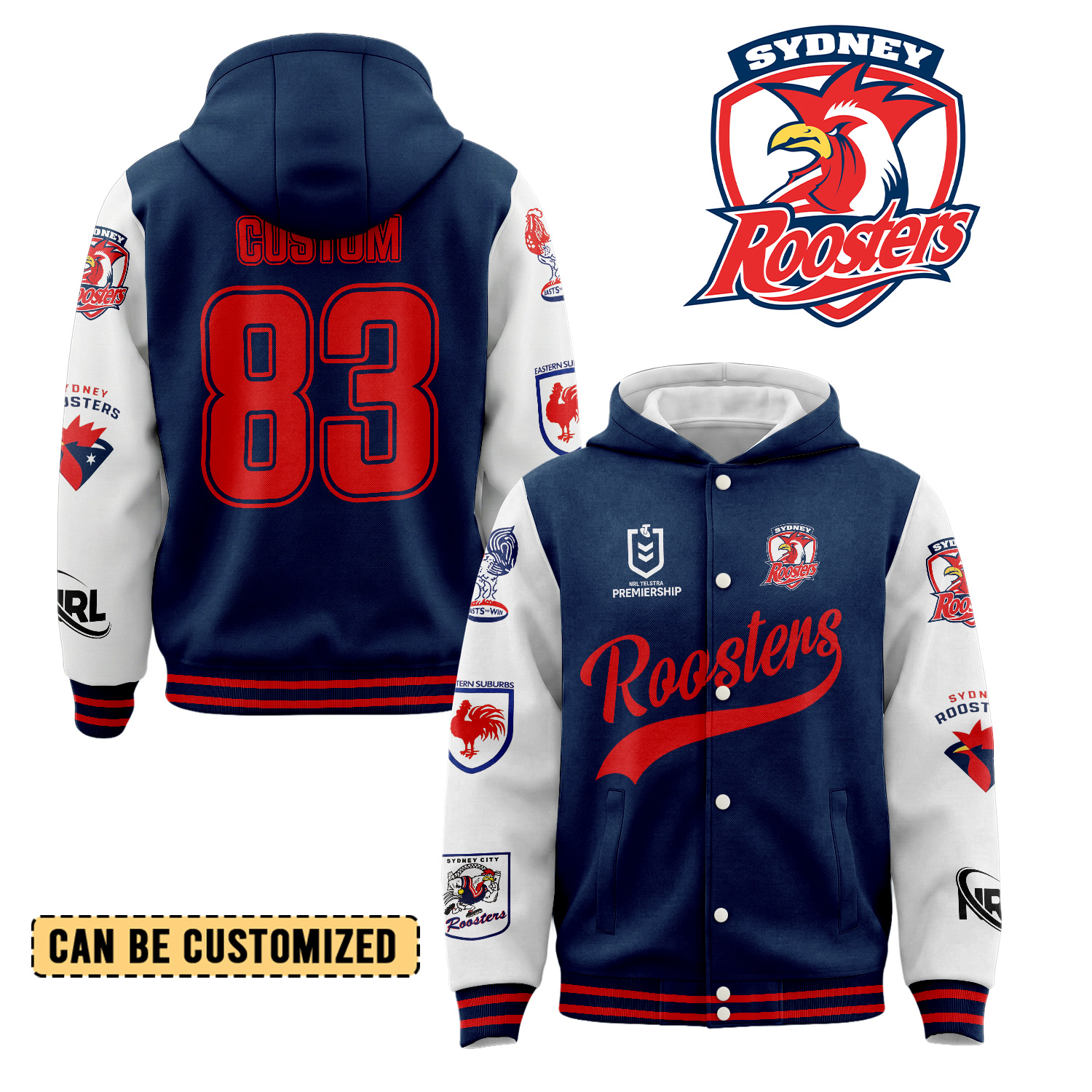 Auspiritmerch Sydney Roosters Personalized Hoodie Baseball Jacket Gift For Fans