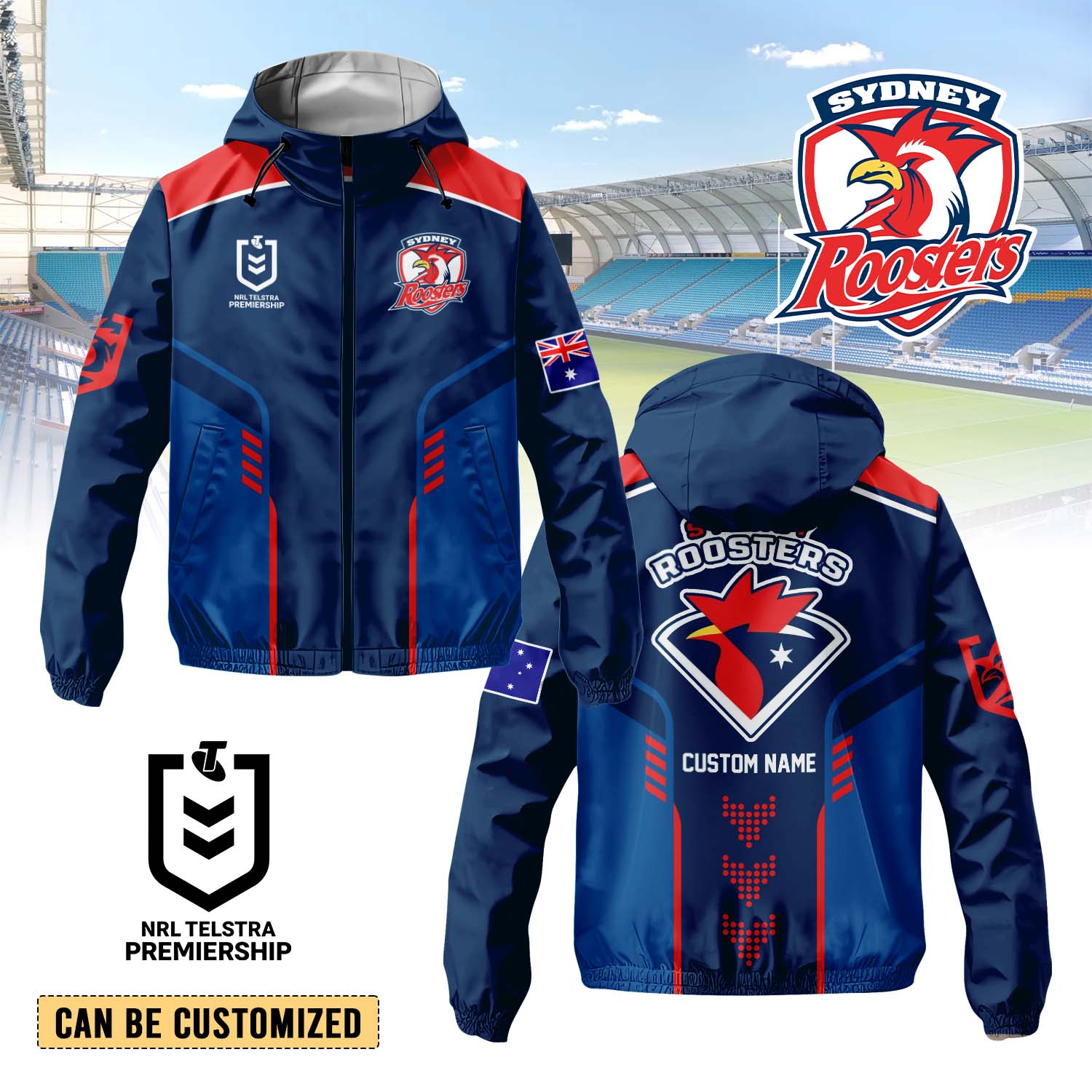 Auspiritmerch Sydney Roosters Personalized Sports Windbreaker Jacket For Fans