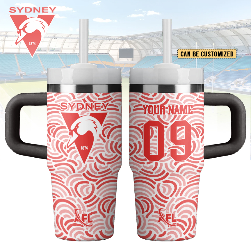 Auspiritmerch Sydney Swans Custom Stanley Quencher 14oz Stainless Steel Tumbler With Handle