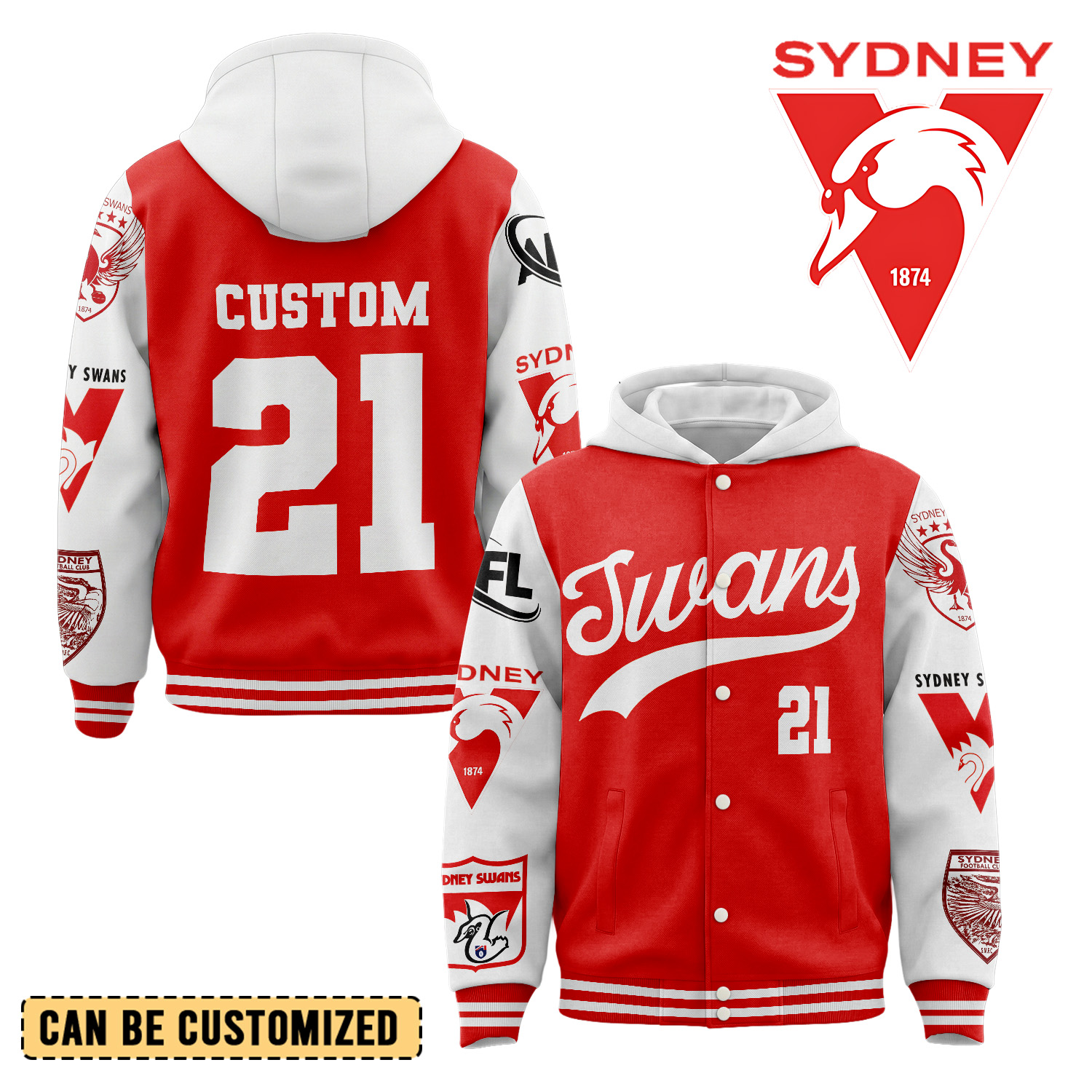 Auspiritmerch Sydney Swans Personalized Hoodie Baseball Jacket Gift For Fans