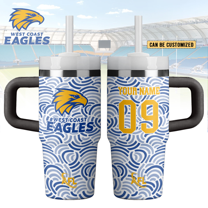 Auspiritmerch West Coast Eagles Custom Stanley Quencher 14oz Stainless Steel Tumbler With Handle