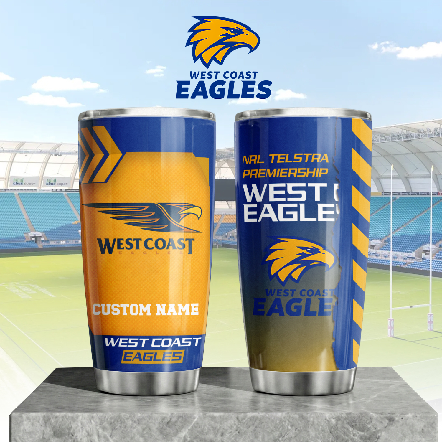 Auspiritmerch West Coast Eagles Custom Stanley Quencher 20oz Stainless Steel Tumbler