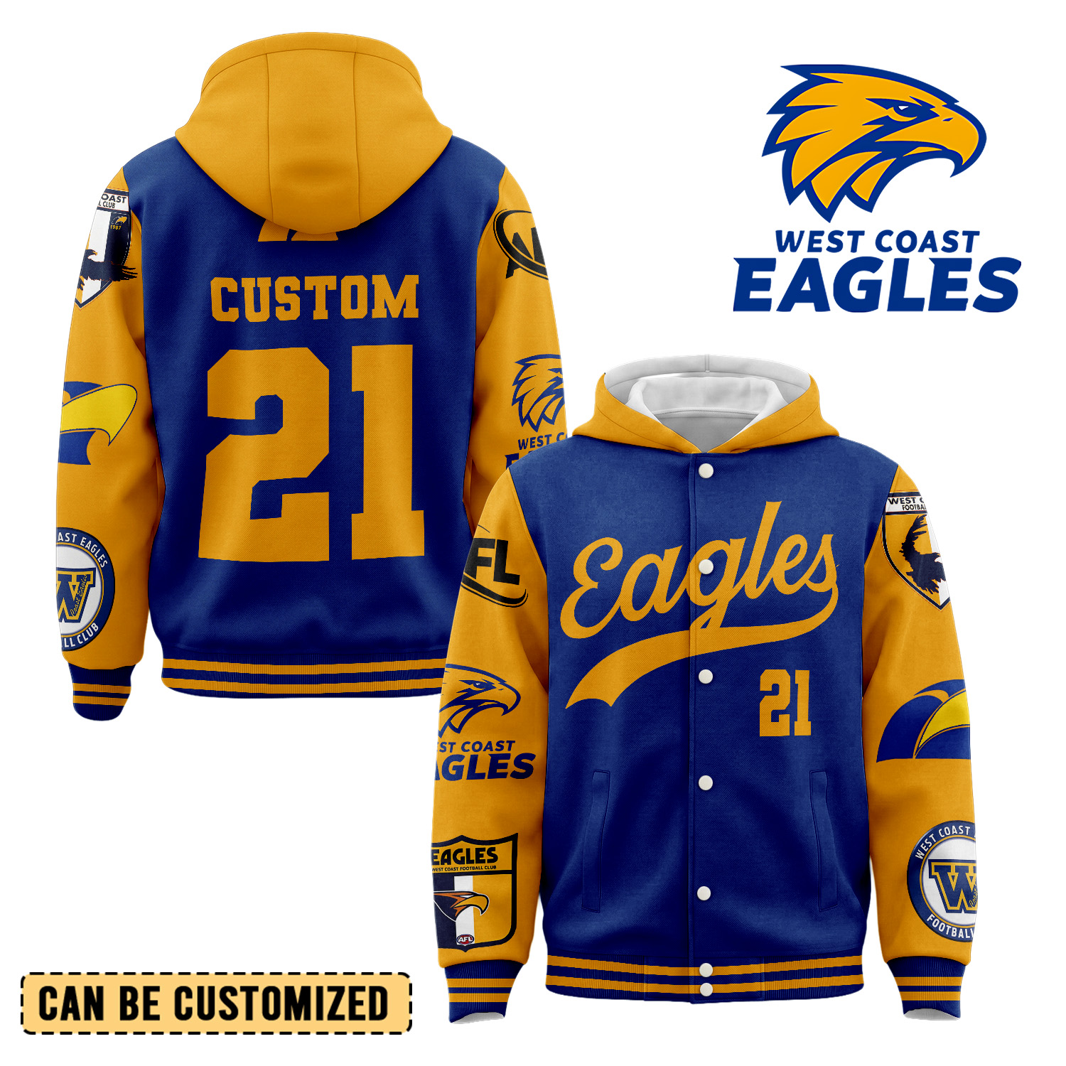 Auspiritmerch West Coast Eagles Personalized Hoodie Baseball Jacket Gift For Fans