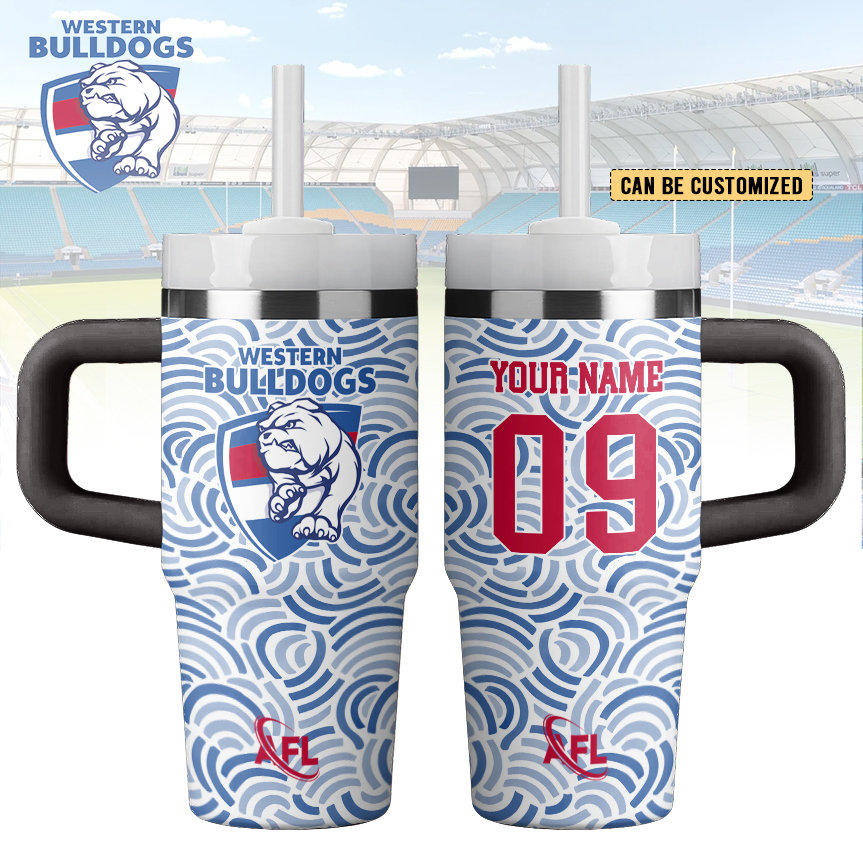 Auspiritmerch Western Bulldogs Custom Stanley Quencher 14oz Stainless Steel Tumbler With Handle