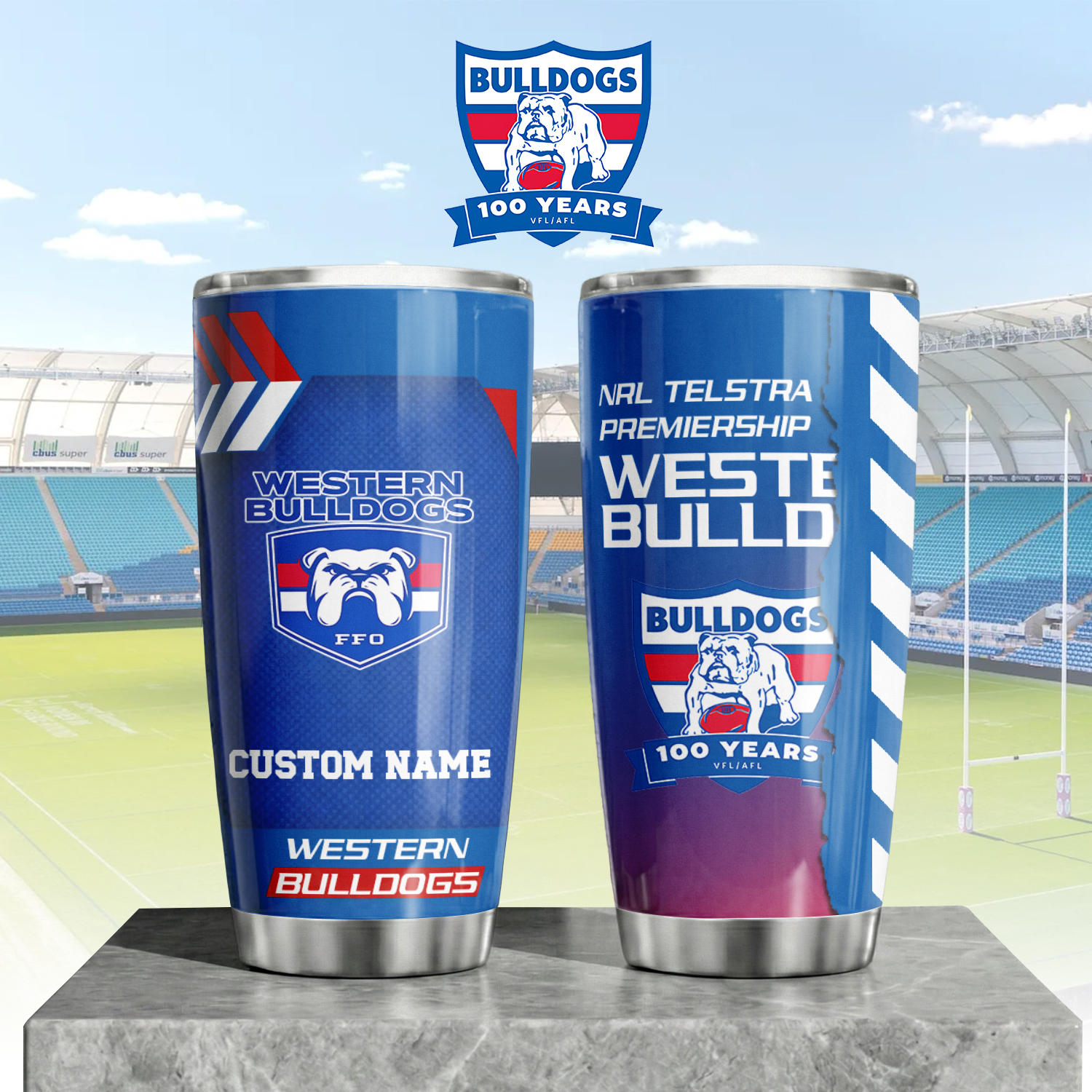 Auspiritmerch Western Bulldogs Custom Stanley Quencher 20oz Stainless Steel Tumbler