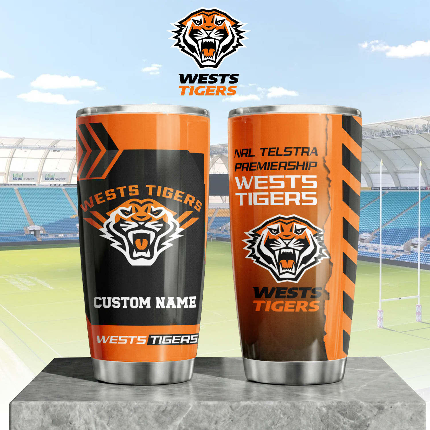 Auspiritmerch Wests Tigers Custom Stanley Quencher 20oz Stainless Steel Tumbler